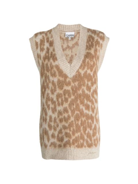 leopard-jacquard vest