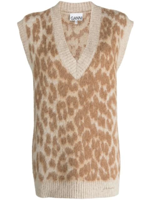 leopard-jacquard vest