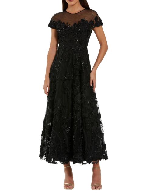 MAC DUGGAL Women's Embellished Lace Illusion A-Line Midi-Dress - Black