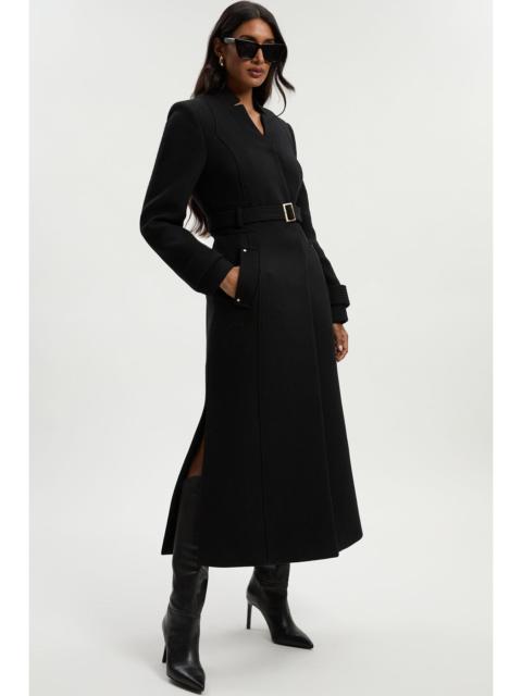 KAREN MILLEN Wool Investment Notch Neck Belted Detail Tailored Maxi Coat