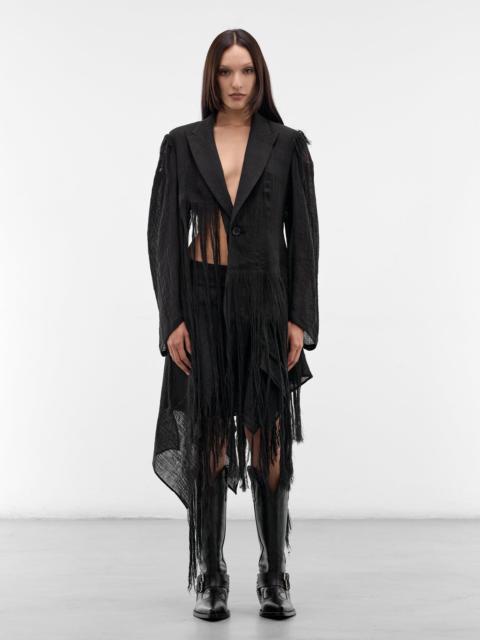 Yohji Yamamoto Black Linen Fringe Blazer