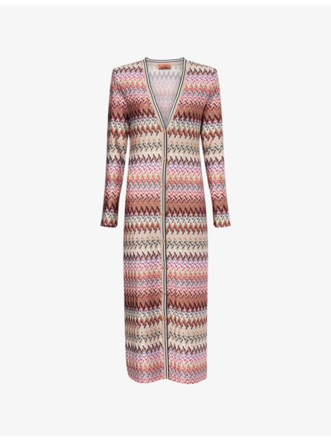 Missoni Chevron Metallic-Knit Long Cardigan