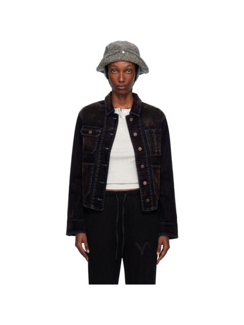 OPEN YY Black Velvet Denim Trucker Jacket