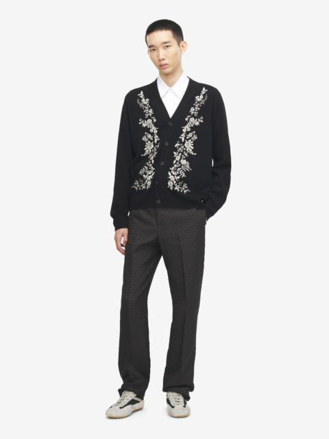 Alexander McQueen Men's Floral Embroidery Cardigan in Black/Ivory