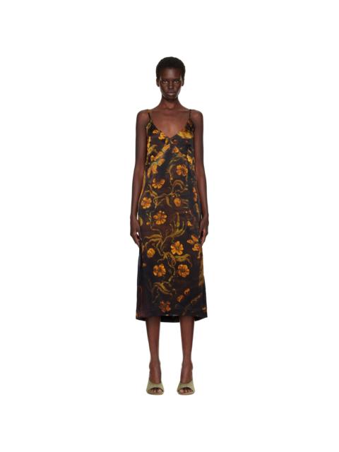 Dries Van Noten Black Satin Midi Dress