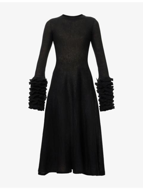 Alaïa Frill-Cuff Knitted Wool-Blend Midaxi Dress