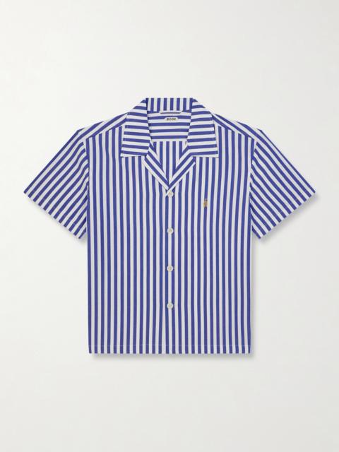 BODE Calliope Camp-Collar Embroidered Striped Cotton-Poplin Shirt