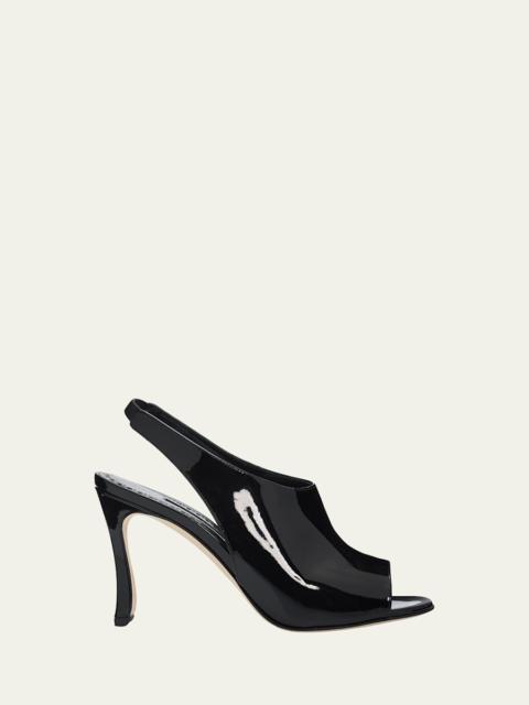 Manolo Blahnik 90mm Minufle Patent Leather Slingback Sandals