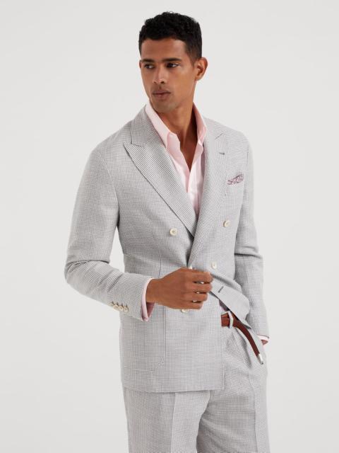 Wool, linen and silk houndstooth one-and-a-half breasted deconstructed blazer with patch pockets
