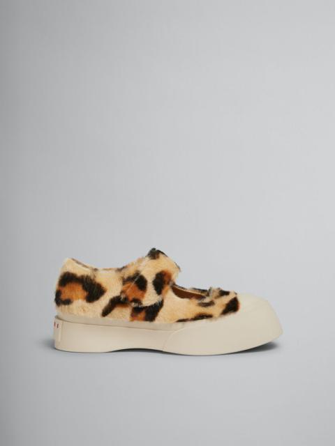 YELLOW ANIMALIER PRINT SHEARLING MARY JANE SNEAKER