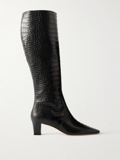 Manolo Blahnik Penelope 50 Croc-effect Leather Knee Boots