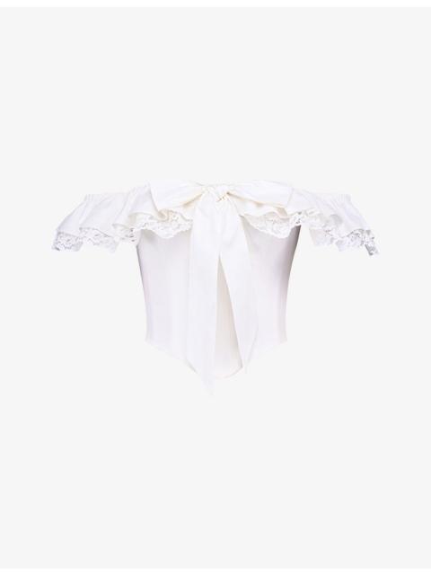 House of CB Aria Bow-Embellished Stretch-Cotton Corset Top