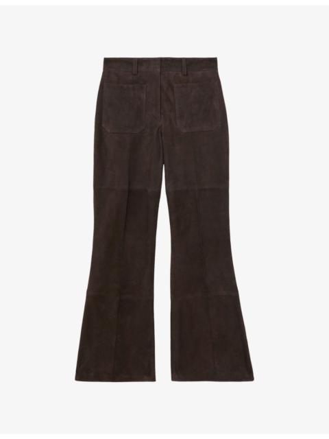 REISS Priya Flared High-Rise Suede Trousers