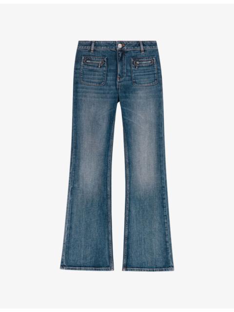 maje Faded Boot-Cut Mid-Rise Stretch-Denim Jeans