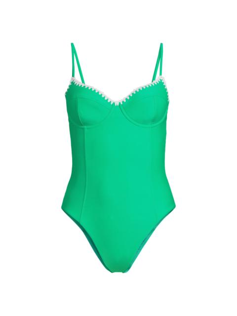 RAMY BROOK Women's Addisyn Whipstitch One-Piece Swimsuit - Palm Green White Crochet