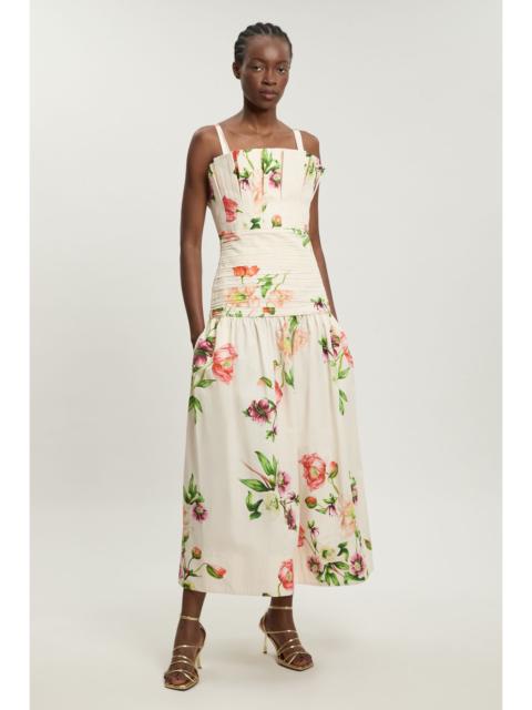 KAREN MILLEN Printed Poplin Pleated Midi Dress