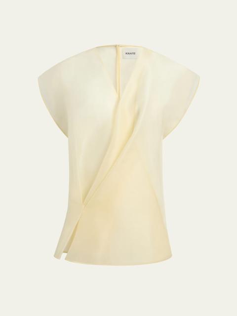 KHAITE Mer Short-Sleeve Silk Organza Wrap Top