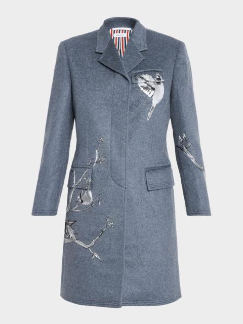 Thom Browne Metallic Embroidered Single-Breasted Cashmere Overcoat