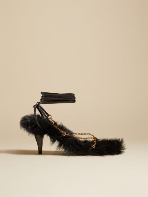 The Marion Sandal with Chains in Black Shearling