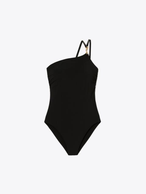 TORY BURCH One-Shoulder Clip Swimsuit