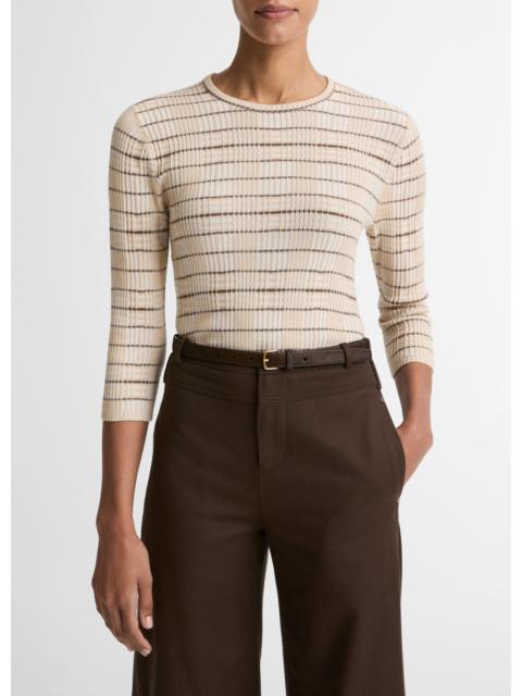 Vince Plaid Wool-Cashmere Elbow-Sleeve Sweater