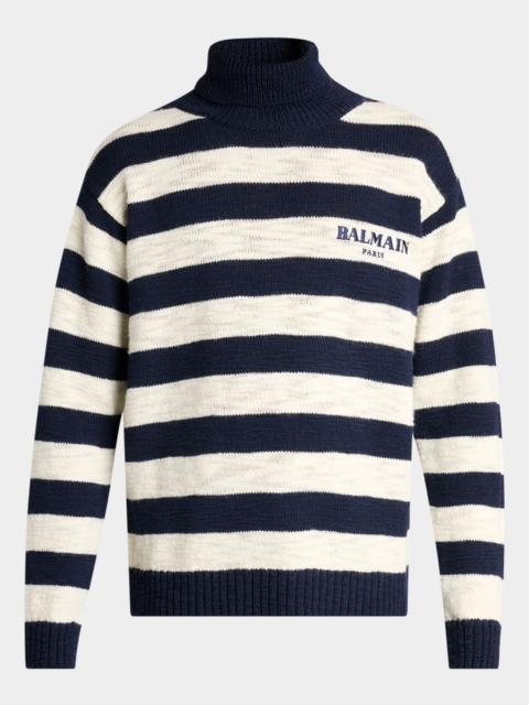 Balmain Men's Mariniere Stripe Wool Knit Turtleneck Sweater