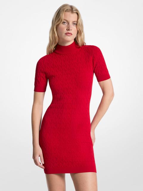 MICHAEL KORS Logo Jacquard Knit Mock Neck Dress
