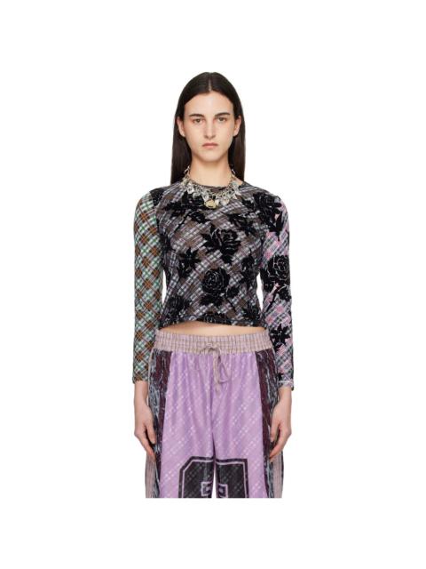 Chopova Lowena Multicolor Picnic Plaid Flocked Mesh Top