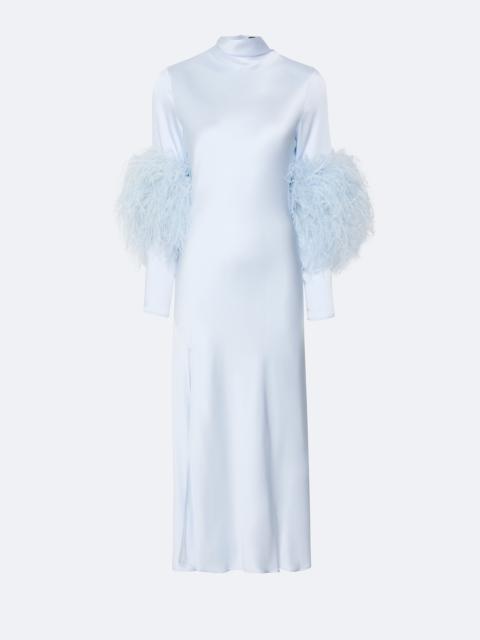 LAPOINTE Satin Draped Neck Bias Dress With Feathers