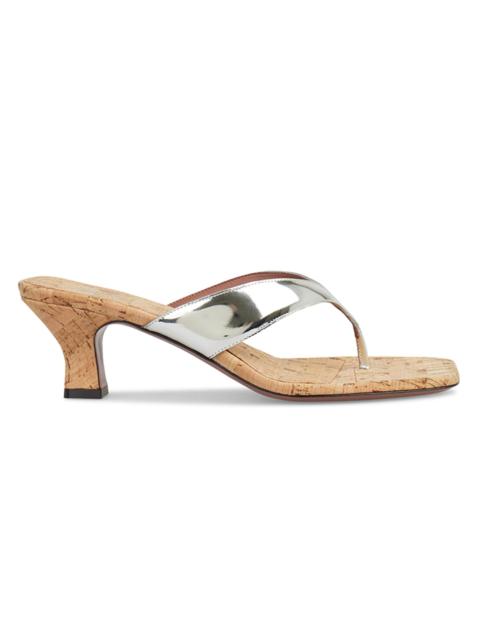 PARIS TEXAS Women's Portofino 55MM Leather Sandals - Silver Natural