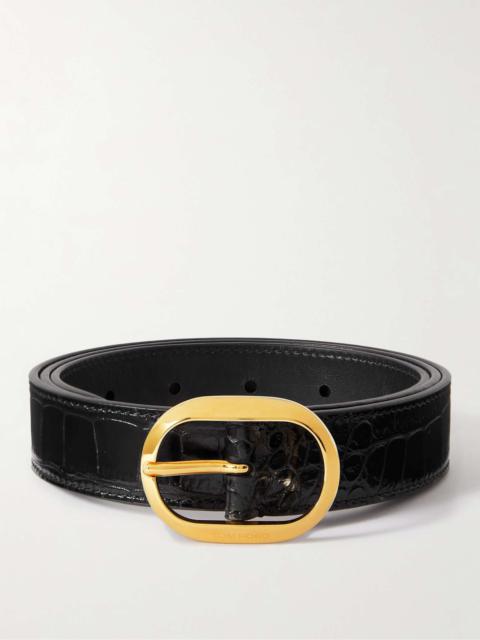 3cm Croc-Effect Patent-Leather Belt