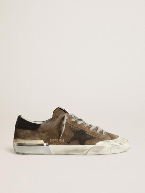 Golden Goose Super-Star LTD in military-green suede with screen-printed star