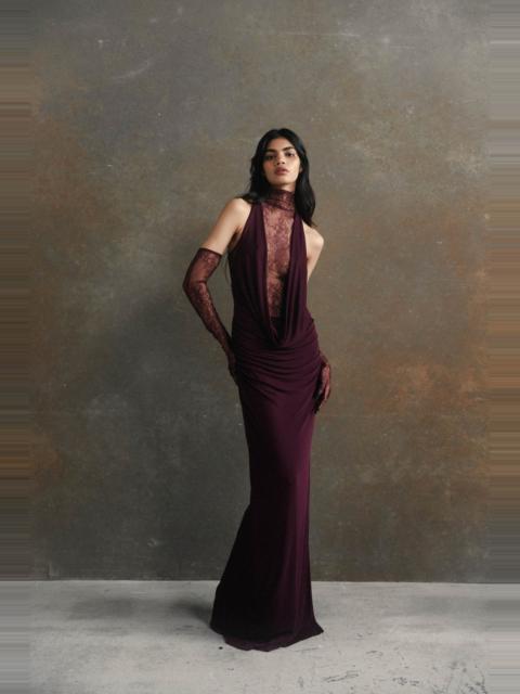De La Vali AMARYLLIS MAXI DRESS IN MAROON JERSEY & LACE