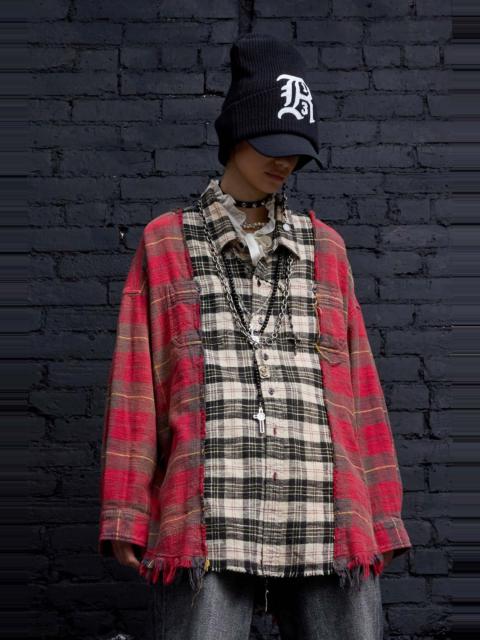 DROP NECK COMBO WORKSHIRT - RED WITH BEIGE PLAID