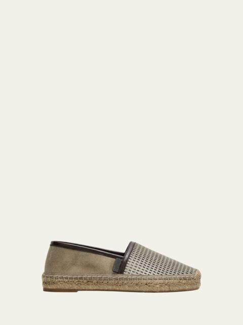 Brunello Cucinelli Laminated Suede and Leather Espadrille Flats