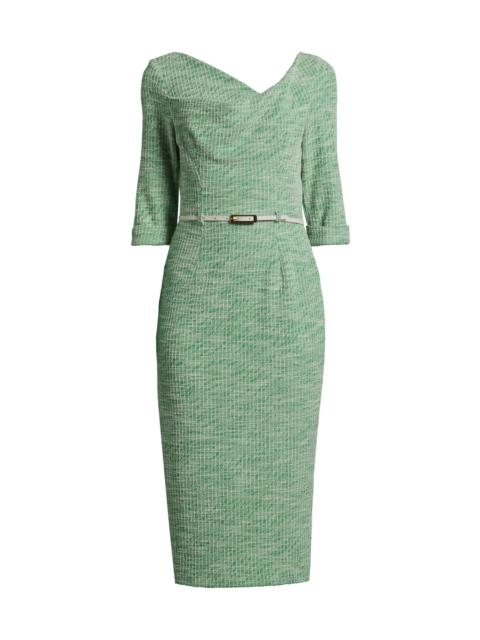 Black Halo Women's Jackie Knit Three-Quarter-Length Sleeve Belted Midi-Dress - Prestigious Pine
