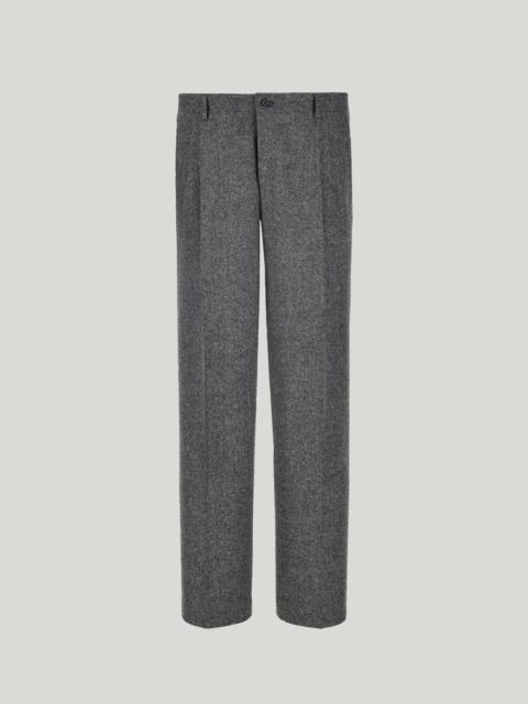 GRAY AND WHITE RELAXED FIT STRETCH WOOL BLEND PANTS