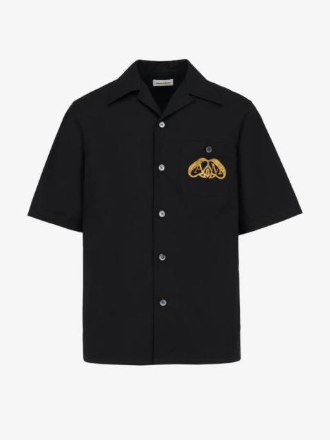 Men's Embroidered Hawaiian Shirt in Black