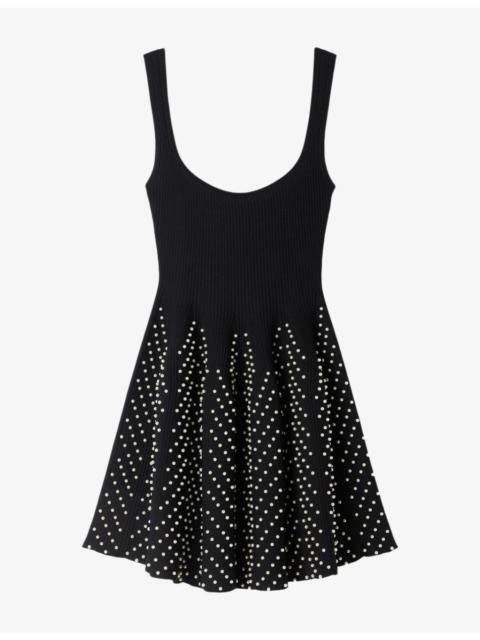 Sandro Beaded Contrast-Skirt Knitted Mini Dress
