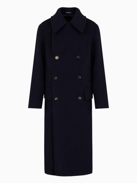 Double-breasted, wool cloth coat with gold buttons