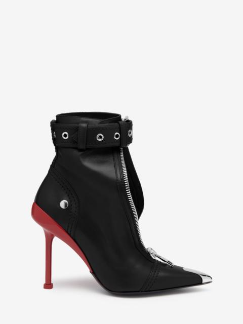 Alexander McQueen Women's Slash Biker Boot in Black/silver/blood Red
