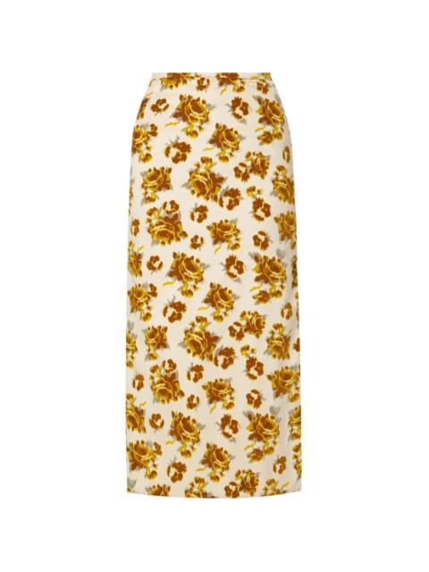 floral-pattern velvet midi skirt