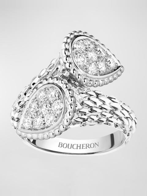 Boucheron Serpent Boheme 18k White Gold Diamond Bypass Ring, EU 52 / US 6