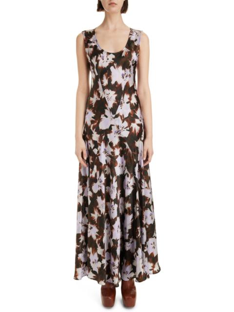 Dries Van Noten Dries Van Noten Deffi Pieced Floral Print Silk Crêpe de Chine Maxi Dress in Brown 703 at Nordstrom