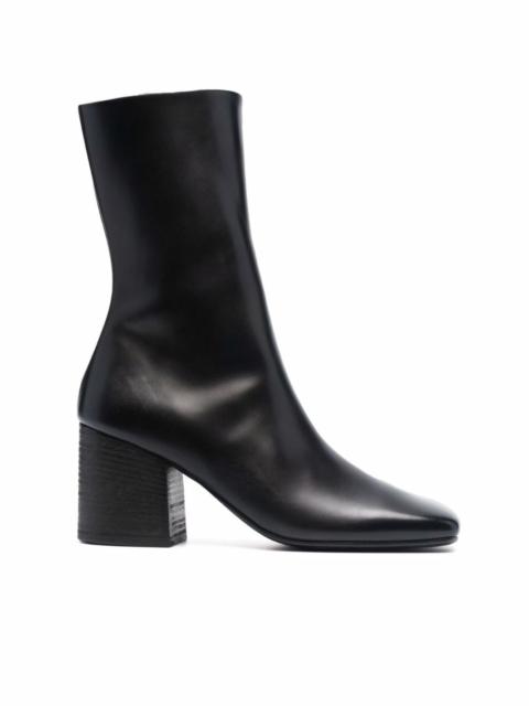 square-toe mid-calf leather boots