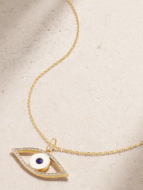 MATEO Eye Of Protection 14-karat Gold, Enamel And Diamond Necklace