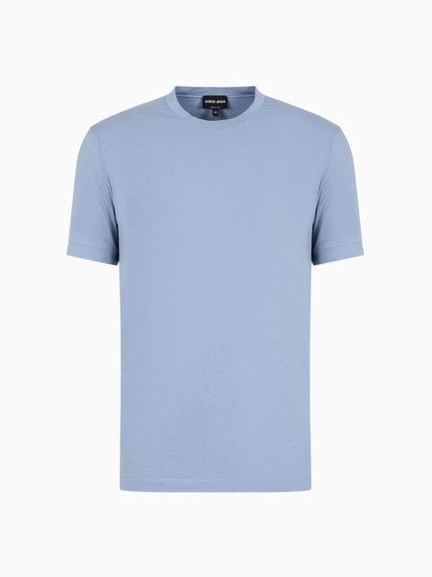 Crew-neck short-sleeved T-shirt in stretch viscose jersey