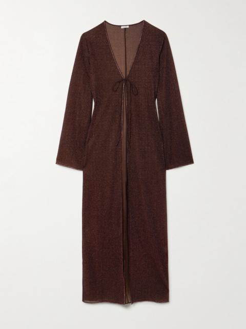 Oséree Lumière Tie-detail Metallic Stretch-knit Coverup