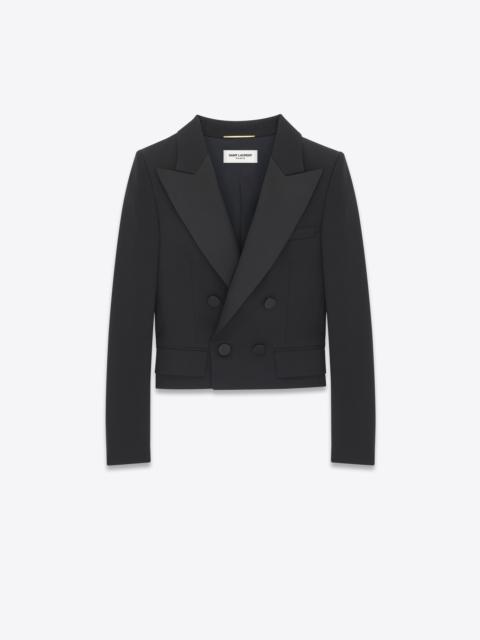 SAINT LAURENT cropped tuxedo jacket in grain de poudre