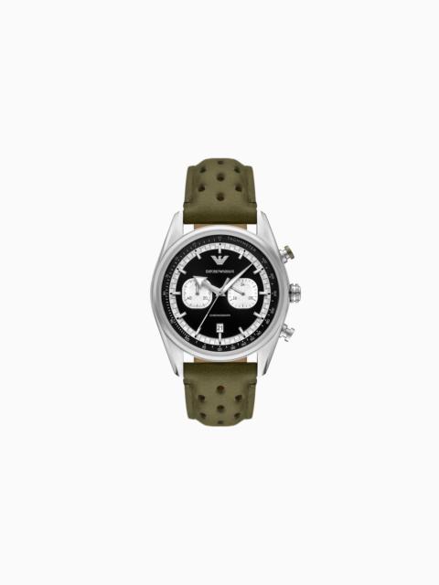 EMPORIO ARMANI CHRONOGRAPH GREEN LEATHER WATCH